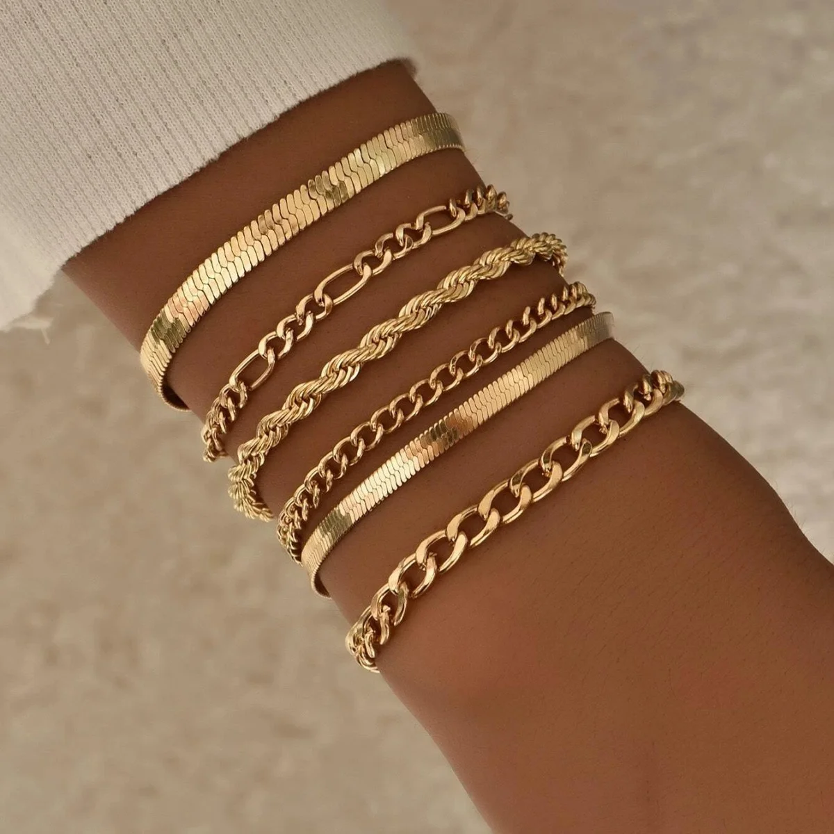 6Pcs/Set Fashion Thick Chain Link Bracelets Set For Women Gold Color Silver Color Metal Snake Chain Twist Bracelet Punk Jewelry