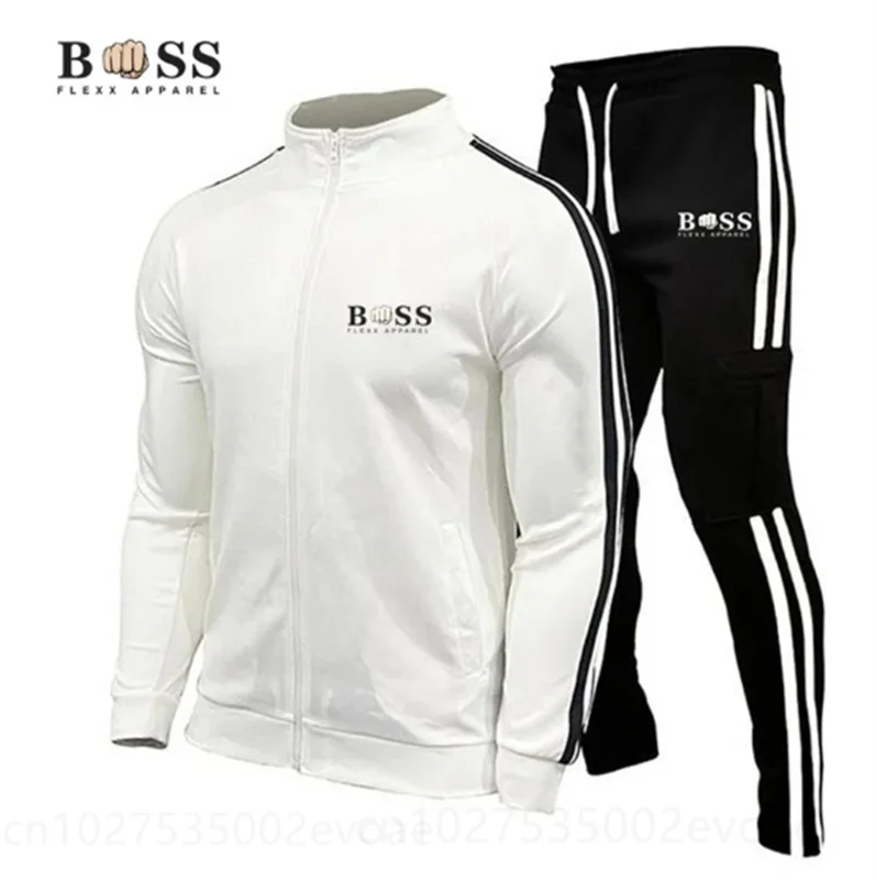 Autumn New Fashion Sports Brand Set Men's Zipper Hoodie BSS FLEXX APPAREL Pants Casual Fitness Jogging Sportswear Set