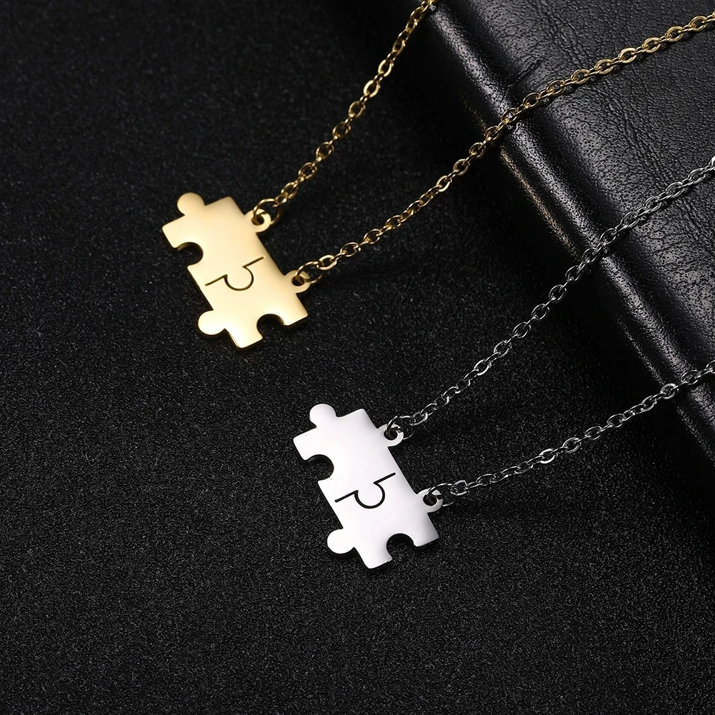 Jigsaw Puzzle Necklace Kid Child Couple Chain Gift For Women Man Gold Color Stainless Steel Pendant Fashion Jewelry