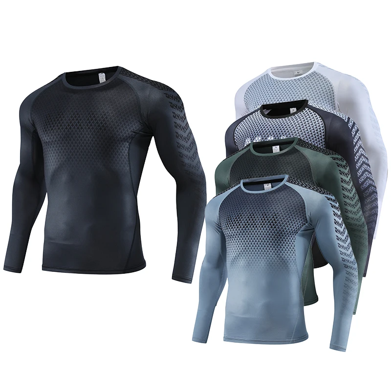 Mens Sport Top for Fitness T-shirt Bodybuilding Compression Shirt Gym Running Tight Rashguard Jogging Sweatshirt Dry Fit Clothes