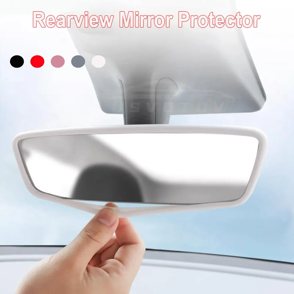 Rear View Mirror Protector Frame for Tesla Model 3 Y Center Console Accessories Interior Rearview Cover Silicone Rubber Case