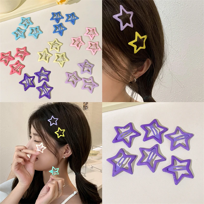 10pcs New Colorful Star BB Hair Clips Y2K Women Grils Cute Metal Star Hairpin Headwear Side Barrette Hair GripnHair Accessories