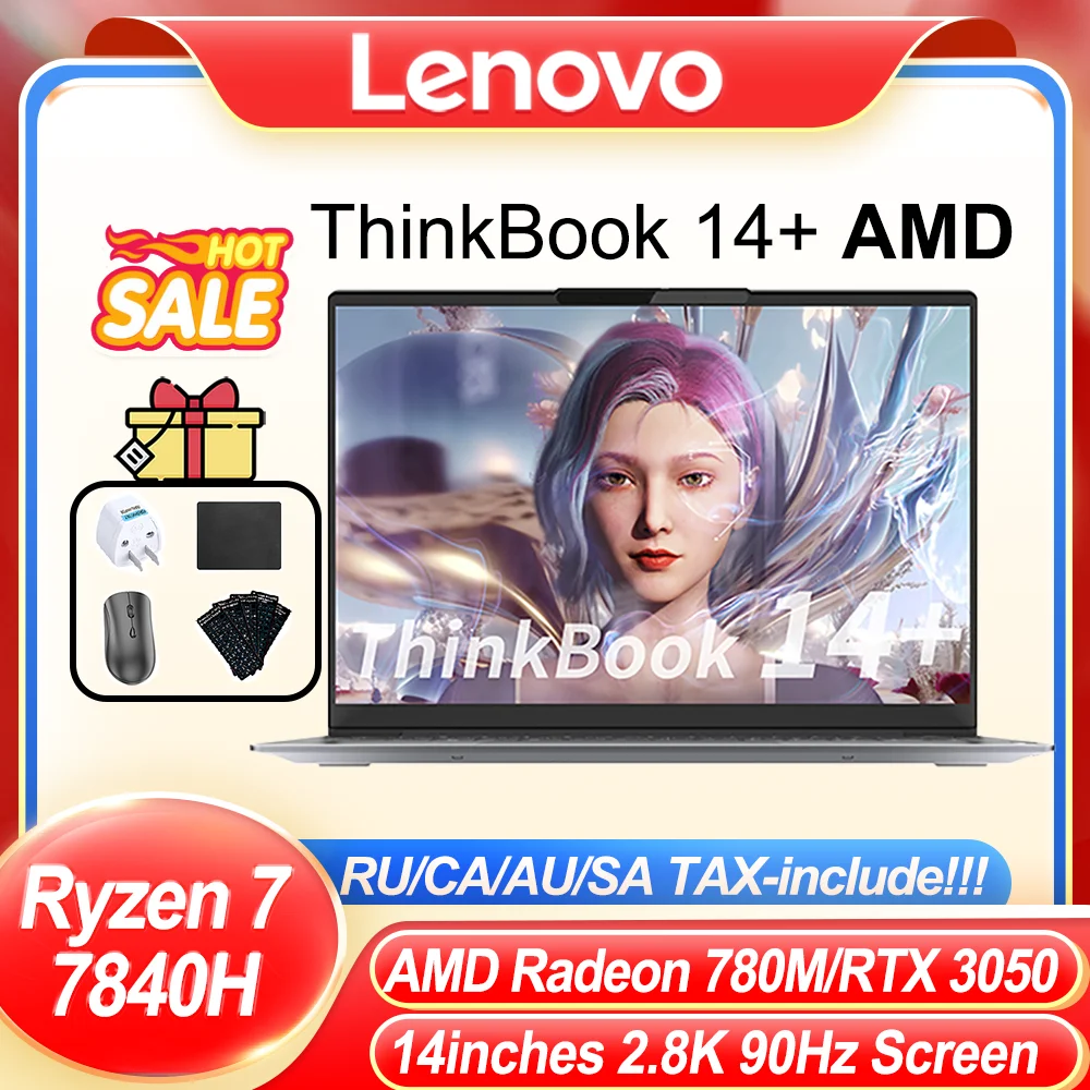 2023 Lenovo ThinkBook 14+ Laptop AMD R7-7840H Radeon 780M/RTX3050 16GB/32GB RAM 512GB/1TB/2TB SSD 14inch 90Hz 2.8K IPS Notebook