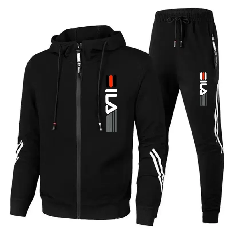 2024 Men's Sport Zipper Brand Printed Tracksuits Triple Slant Hoodie Jacket Hoodies and Pants Set Brand Male Fitness Clothing
