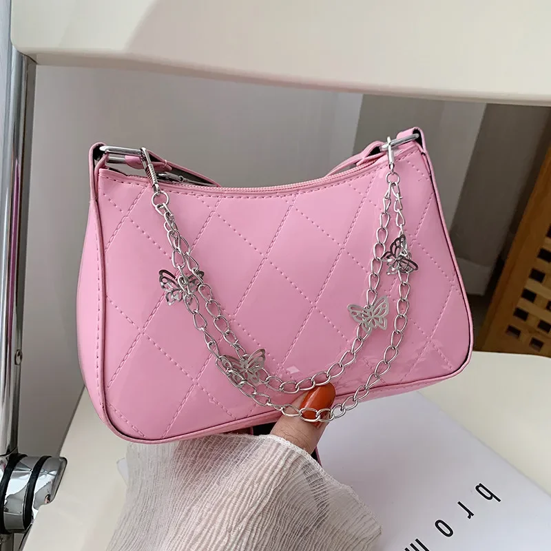 CEAVNI Thick Chain Crossbody Bag Fashion Simple Shoulder Bag PU Waterproof Underarm Bag Women Multi-colored Butterfly Chain