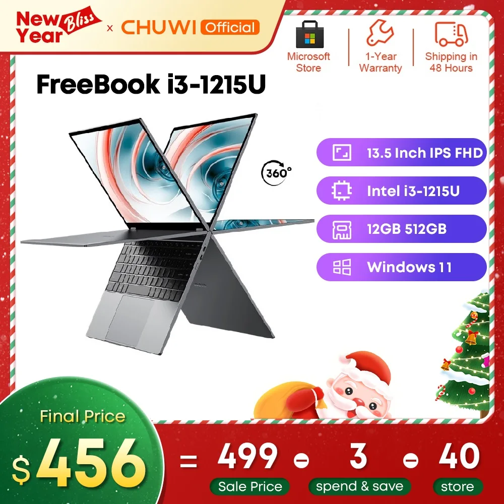 CHUWI FreeBook 2023 Laptop i3-1215U 6 Cores Processor 13.5