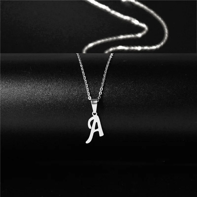 Fashion Initial Letter Pendant Necklace for Women Simple Stainless Steel Letter Glossy Clavicle Chain Choker Necklaces Jewelry