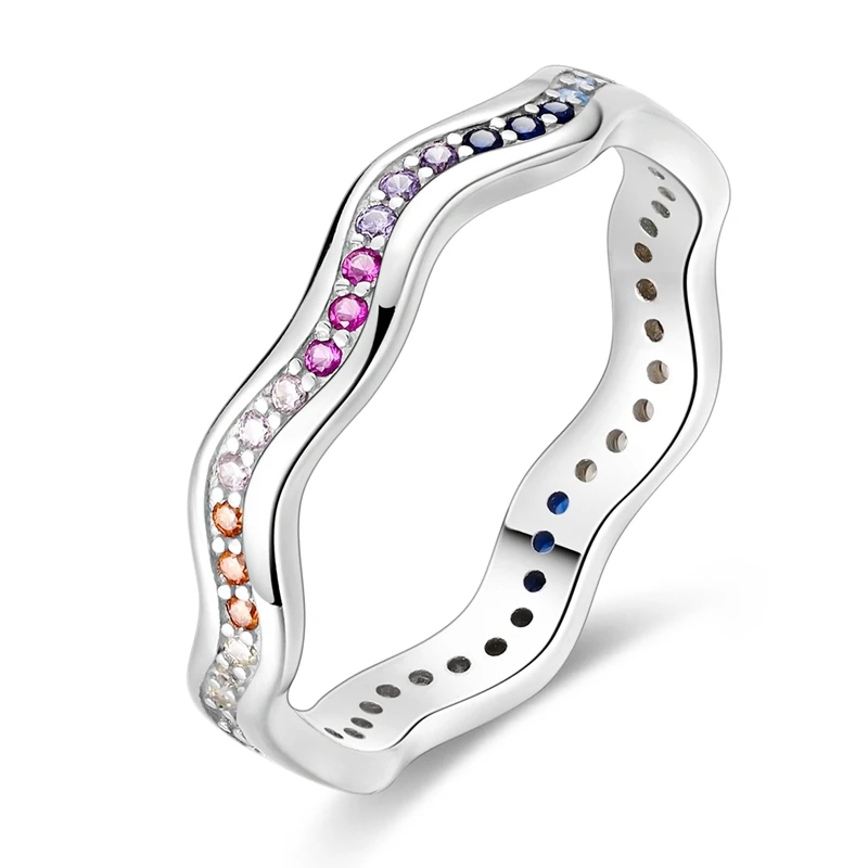 Fashionable 925 Sterling Silver Minimalist Lines With Colorful Pavé Jewelry Rings Women's Rock Party Accessories