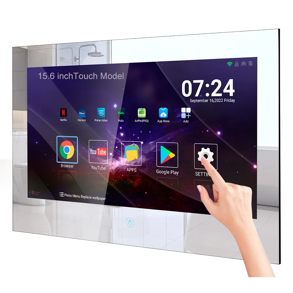 Haocrown 15.6 Inch Waterproof Bathroom TV Smart Mirror Touchscreen  Android 11 Television with 5G Wi-Fi Bluetooth (8+64 GB,2023)