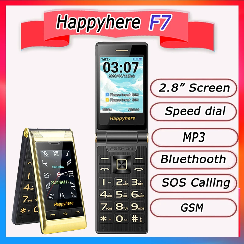 Happyhere F7 Dual Screen cell phone Dual SIM Speed dial telephon SOS FM Radio Camera Recorder flip cheap Mobile Phones celulares