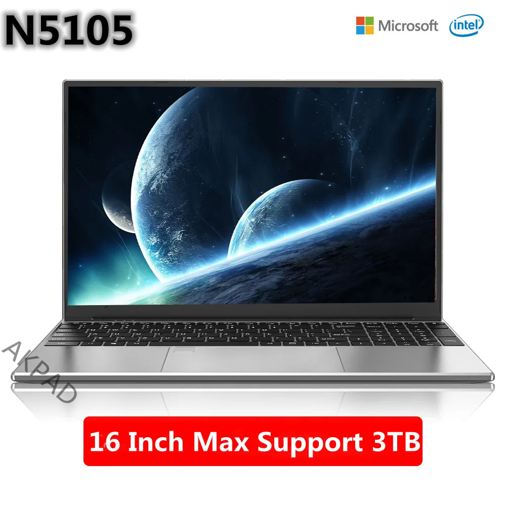 Intel 12th N5105 16 inch Laptop 12GB RAM 1TB SSD Dual Band WiFi Portable Business Office Online Class Notebook Win10/11 Pro