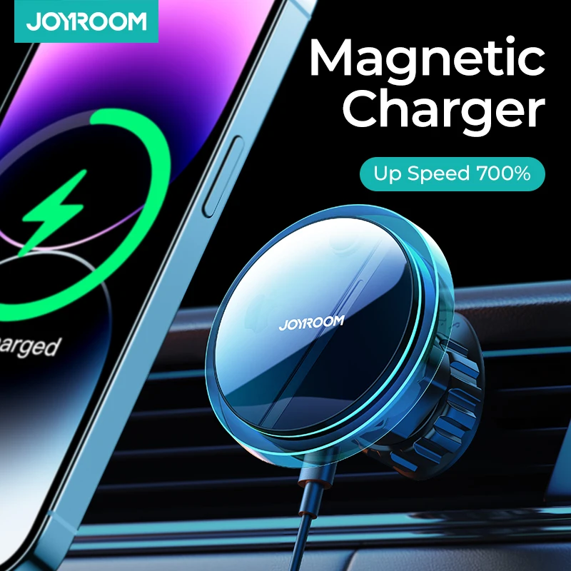 Joyroom Magnetic Car Phone Holder Wireless Charger For iPhone 15 14 13 Pro Max Fast Charging Car Charger Holder With Blue Light