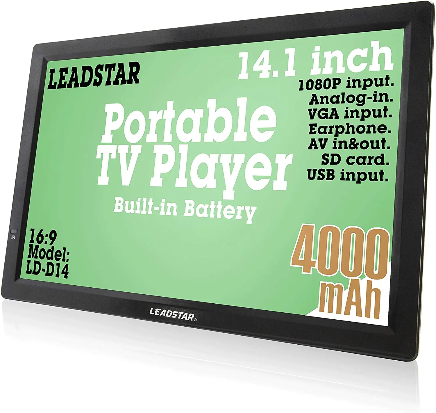 LEADSTAR 14 Inch HD Portable TV DVB-T2 ATSC Digital Analog Television Mini Small Car TV Support MP4 AC3 HDin Monitor for PS4 PS5
