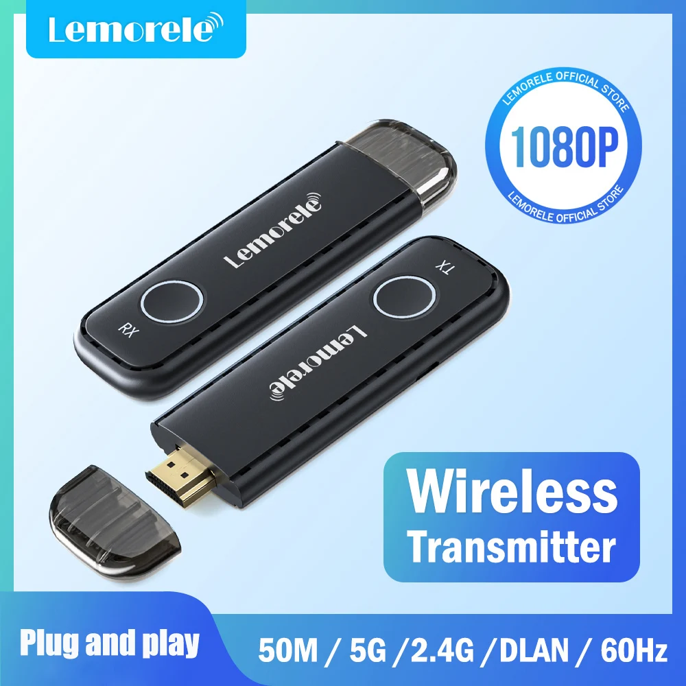 Lemorele 50M Wireless HDMI Transmitter Receiver 1080P Display Dongle Extender AV Adapter for Laptop TV Projector Monitor