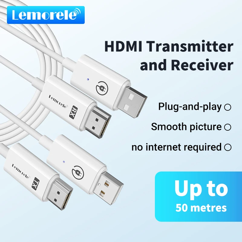 Lemorele HDMI Wireless Transmitter Receiver Extender Kit 164FT/50M Wireless Display Dongle for TV Camera Streaming Projector