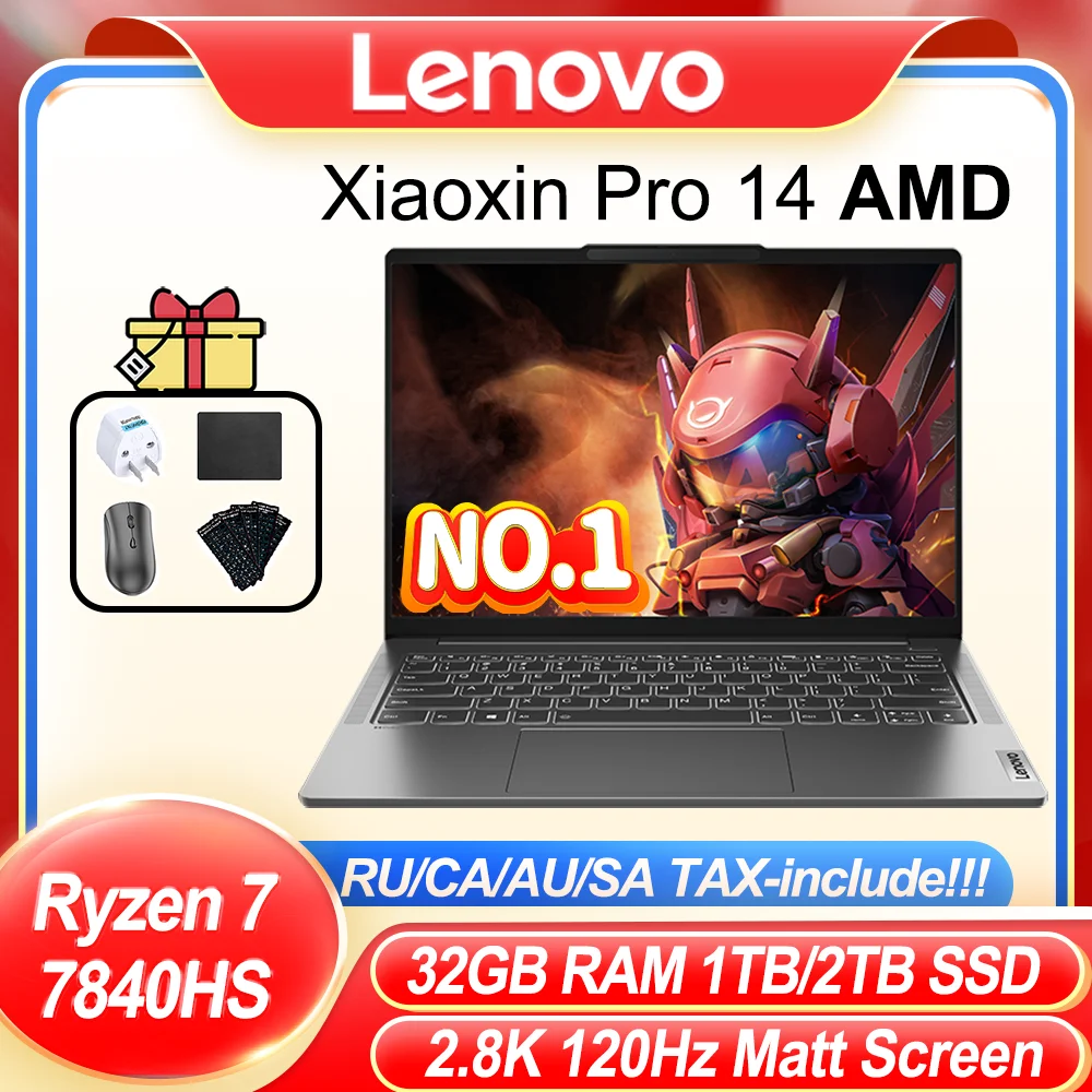 Lenovo Xiaoxin Pro 14 2023 Laptop Ultra AMD Ryzen7 7840HS Radeon 780M 32GB LPDDR5X RAM 1TB/2TB SSD 2.8K 400nits 120Hz Notebook