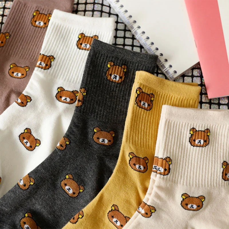 New Cartoon Women's Breathable Cotton Socks Cute Bear Lovely Animal Pattern Girl Sock Combed of Pure Cotton Female Socks