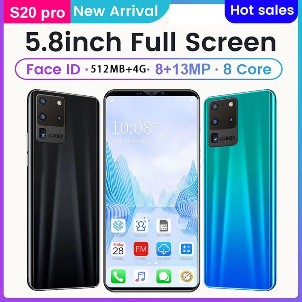 S20 Pro Smartphone 5.8 Inch Face Unlock Telephone 512M+4G Android Smartphone Full Screen Dual SIM Card Mobile Phone