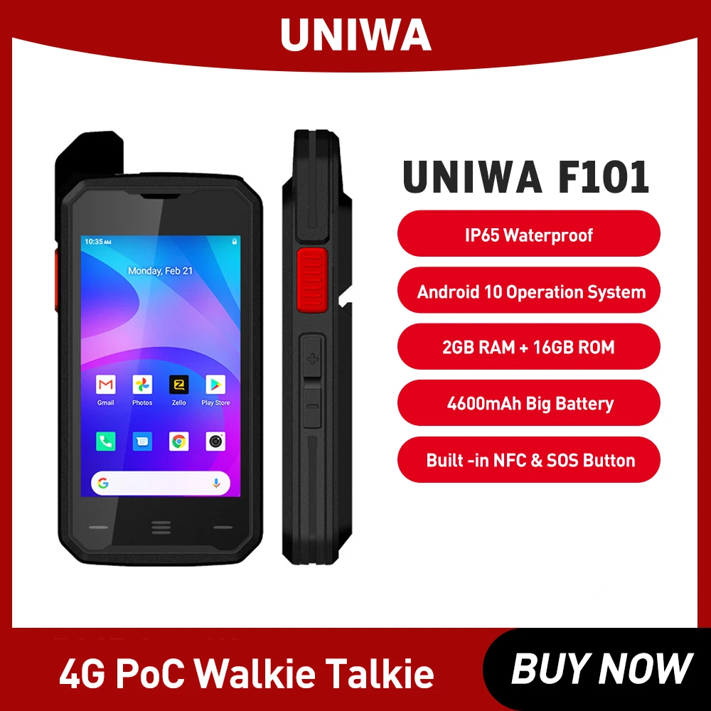 Smartphone Walkie Talkie UNIWA F101 PTT 4.0 Inch Mobile Phone Android 10 13MP Rear Camera Waterproof NFC 4G Cellphone 4600mAh
