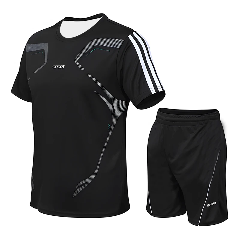 Summer Sportswear Sport Gym T-shirt＋shorts 2-piece Set Loose Oversized Running Sets Men's Quick Drying Suit Fitness Sports Set