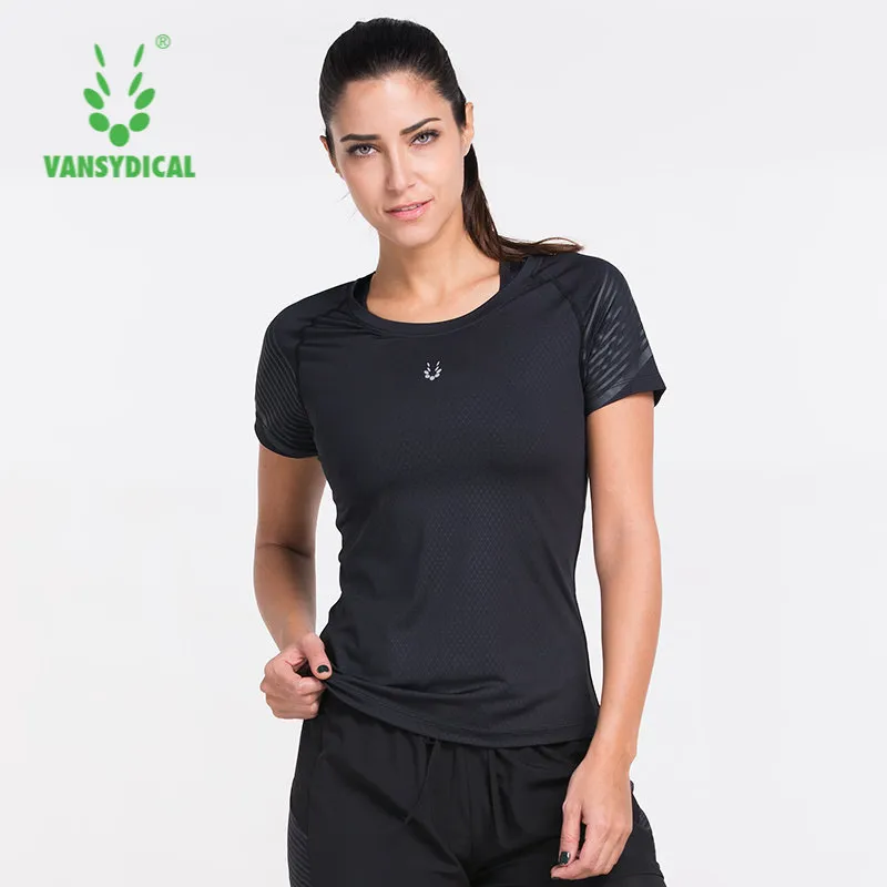 VANSYDICAL Running Shirt Women Striped Short Sleeve Yoga Shirt Seamless Sports Wear for Women Gym Clothing Workout Shirt Female