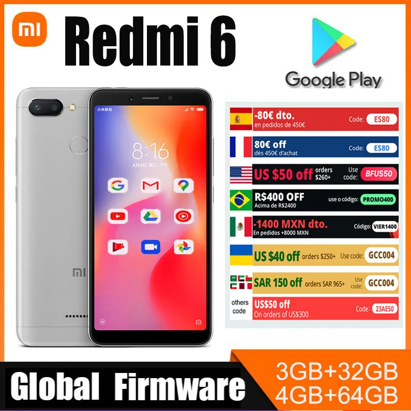 Xiaomi Redmi 6 Smartphone  googleplay Mobile Phone 5.45