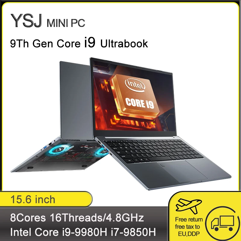 YSJMNPC 15.6 inch Laptop Intel Core i9-9880H Ultrabook Computer 2*DDR4 MAX 64GB RAM 2*M.2 2TB SSD Notebook Fingerprint unlock