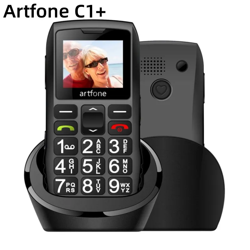Bar Senior Mobile Phone Artfone C1+ With Free Charging Dock C1 Big Rubber Keypad  For Elderly Dual Sim One Key SOS FM 1400mAh