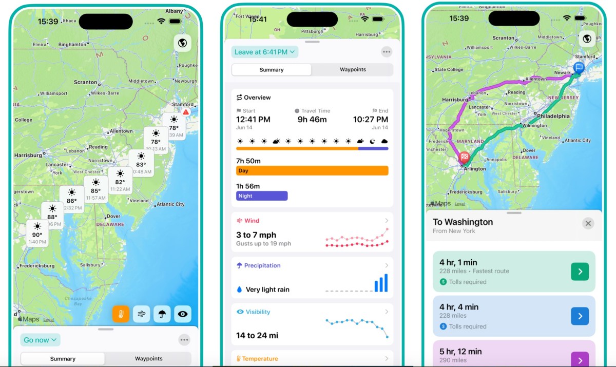 meet-wayther,-an-ios-weather-forecast-app-designed-specifically-for-road-trips-|-techcrunch