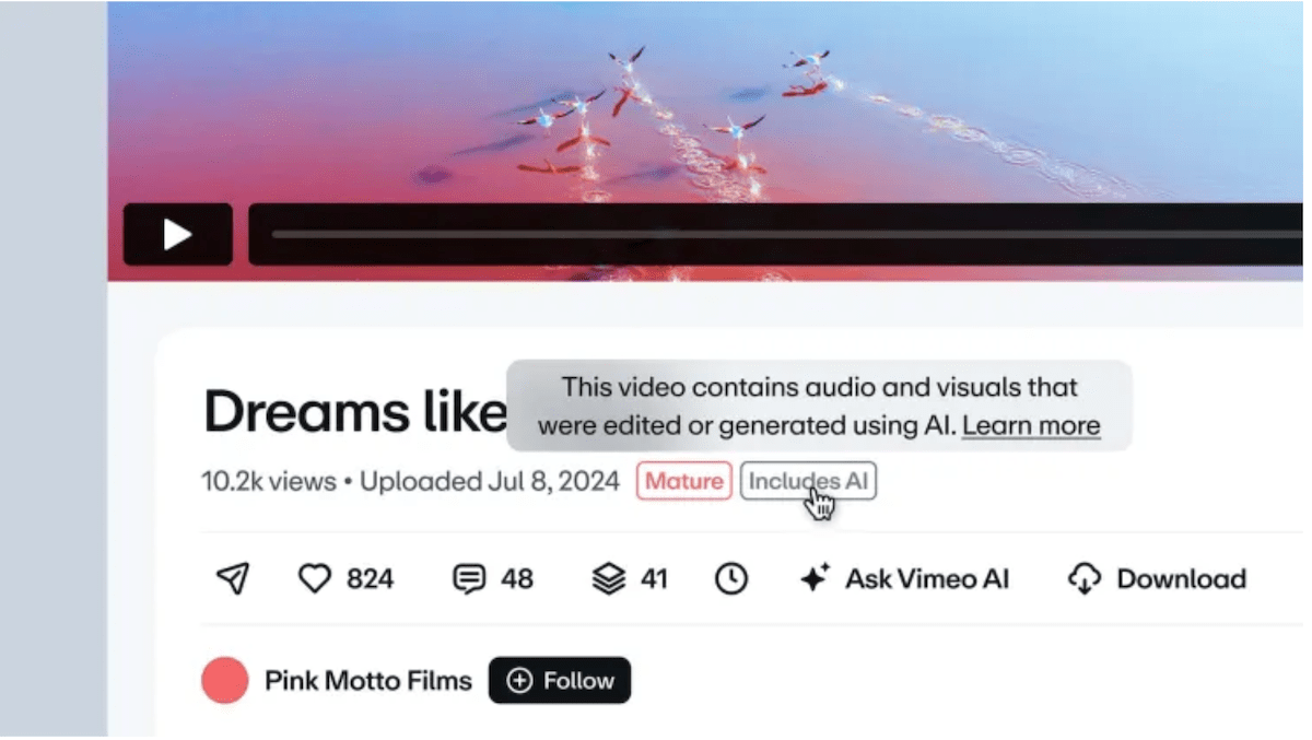 vimeo-joins-youtube-and-tiktok-in-launching-new-ai-content-labels-|-techcrunch